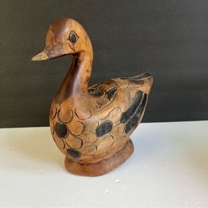 Vtg 1986 Hand Carved W Feather Design Wooden Figurine Signed Rustic 8x8x4”